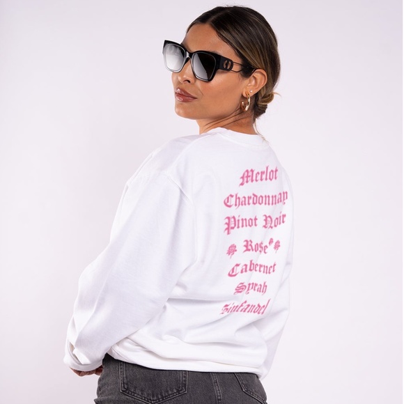 Wine List Oversized Crewneck Sweatshirt | Graphic Wine Lover Sweater - Picture 1 of 5